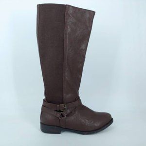 Lane Bryant Womens Riding Boots Brown Knee High Low Heels Side Zip Up Buckle 9 W